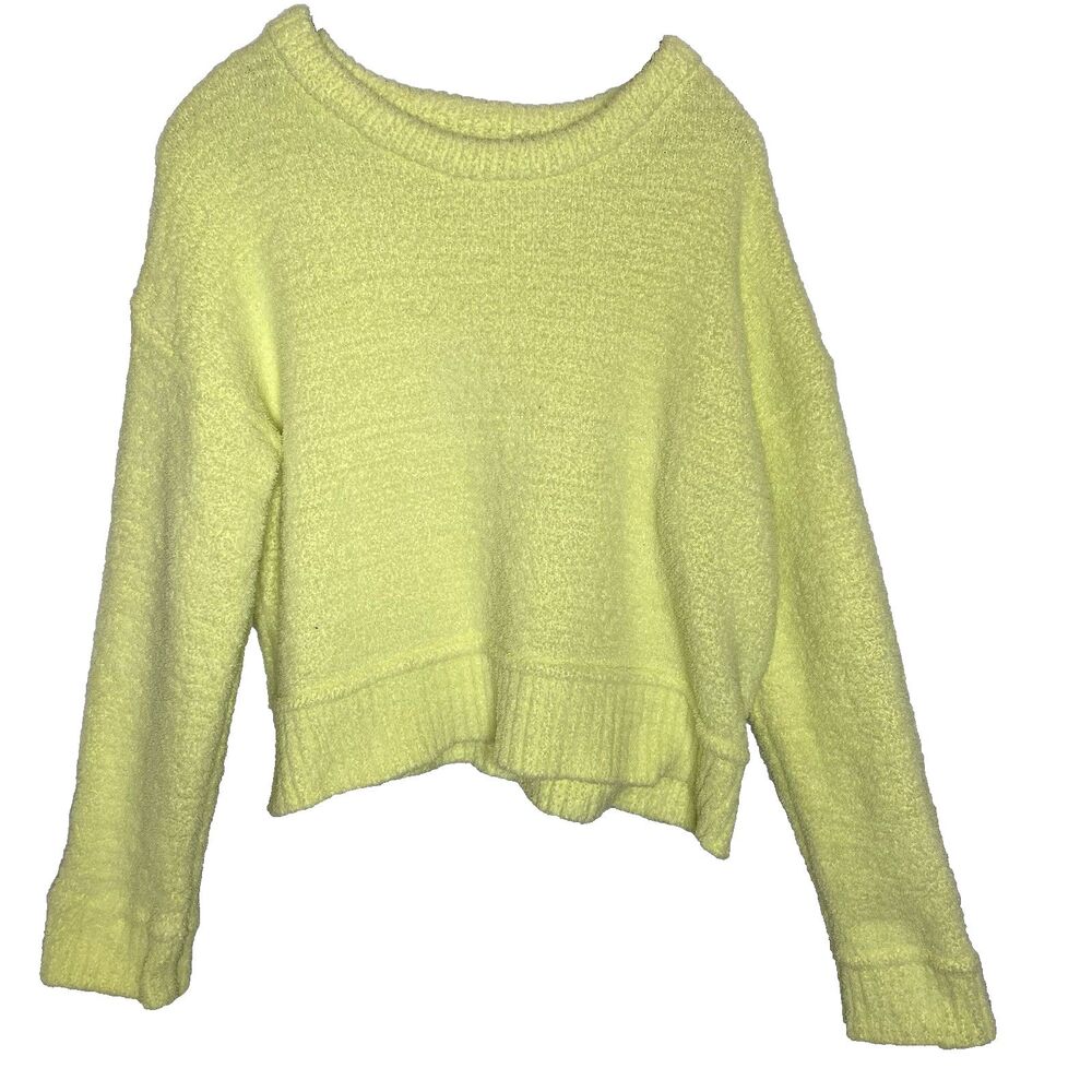 NEW IN Cropped Sweater Oversized Long Sleeve Soft Knit Relaxed Womens M Yellow